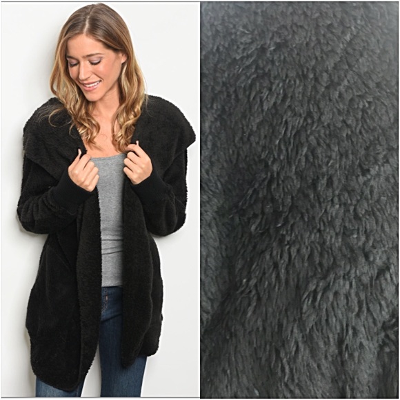 Fuzzy Blush Plush Fur Fleece Jacket Pockets O/S - Picture 5 of 6